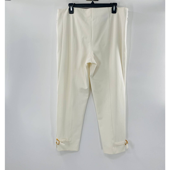 Escada Turka Buckle Hem Cropped Trousers Cream Off White Pants Flat Front Sz 14 - Picture 2 of 14